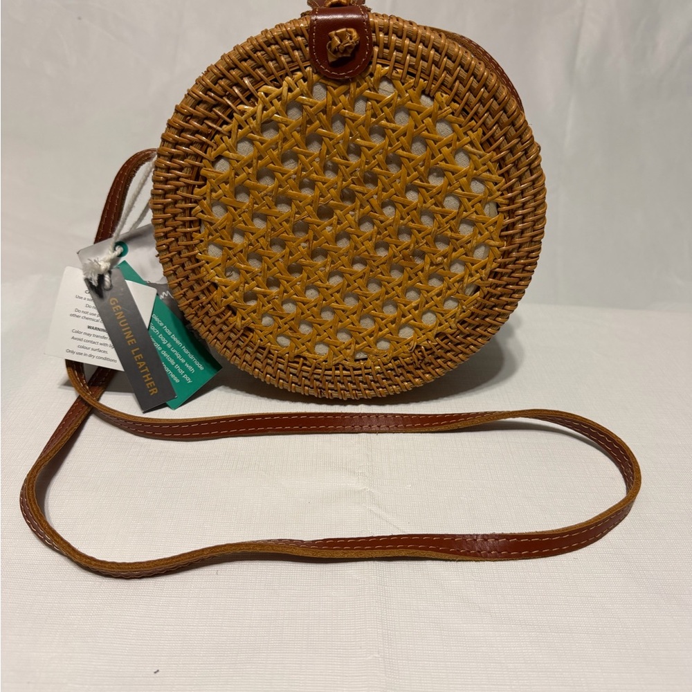 Round Woven Rattan Crossbody Bag